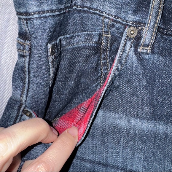 Eddie Bauer Women's Dark Blue Boyfriend relaxed Jeans plaid lined inside size 12 - Picture 4 of 14